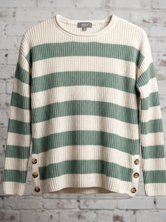Marled Sweaters - MARLED Green and‎ Cream Striped Sweater